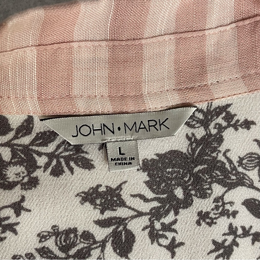 John Mark Mixed Media tunic embroidery linen blend roll tab sleeves Size L - Picture 10 of 16
